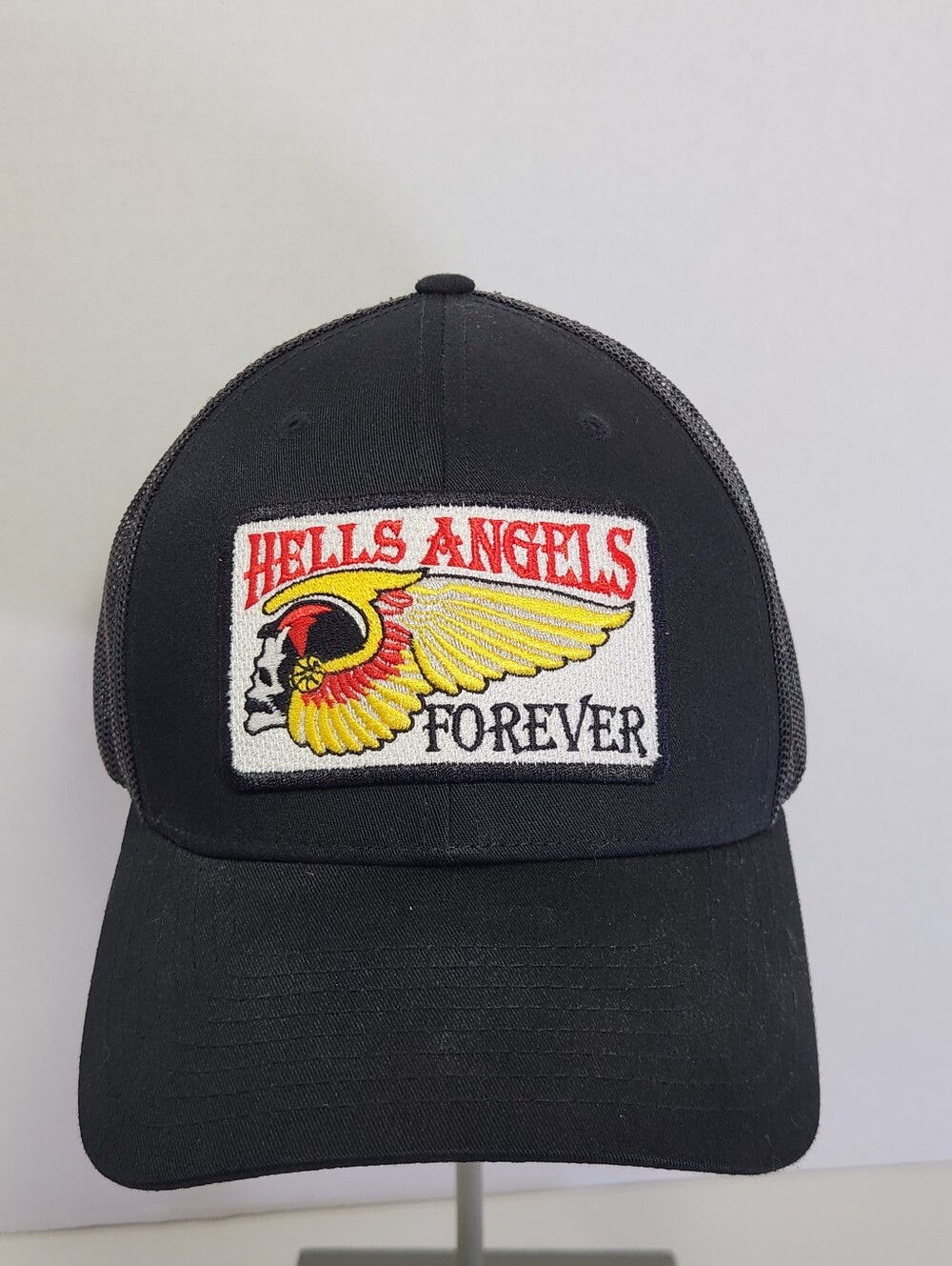 Richardson Style 112 Adult OSFA Black Trucker Snapback Hells Angels Patch Hat